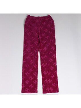 Chanel Vintage Velour Pants CC Logo Pink Archive Karl Lagerfeld